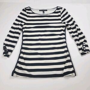 WHITE HOUSE BLACK MARKET Round Neck Black Striped Shirt Women's XXS